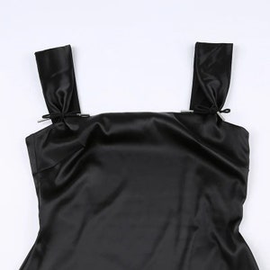 Black mini dress A line Little black dress Satin Mini Party Dress Mini Formal Sleeveless Dress Birthday Dress zdjęcie 5