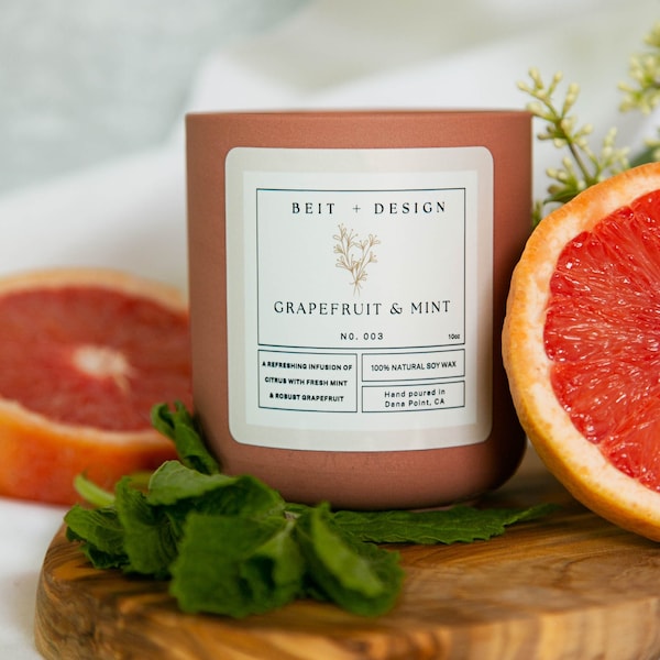 Grapefruit and Mint Natural Soy Wax Candle