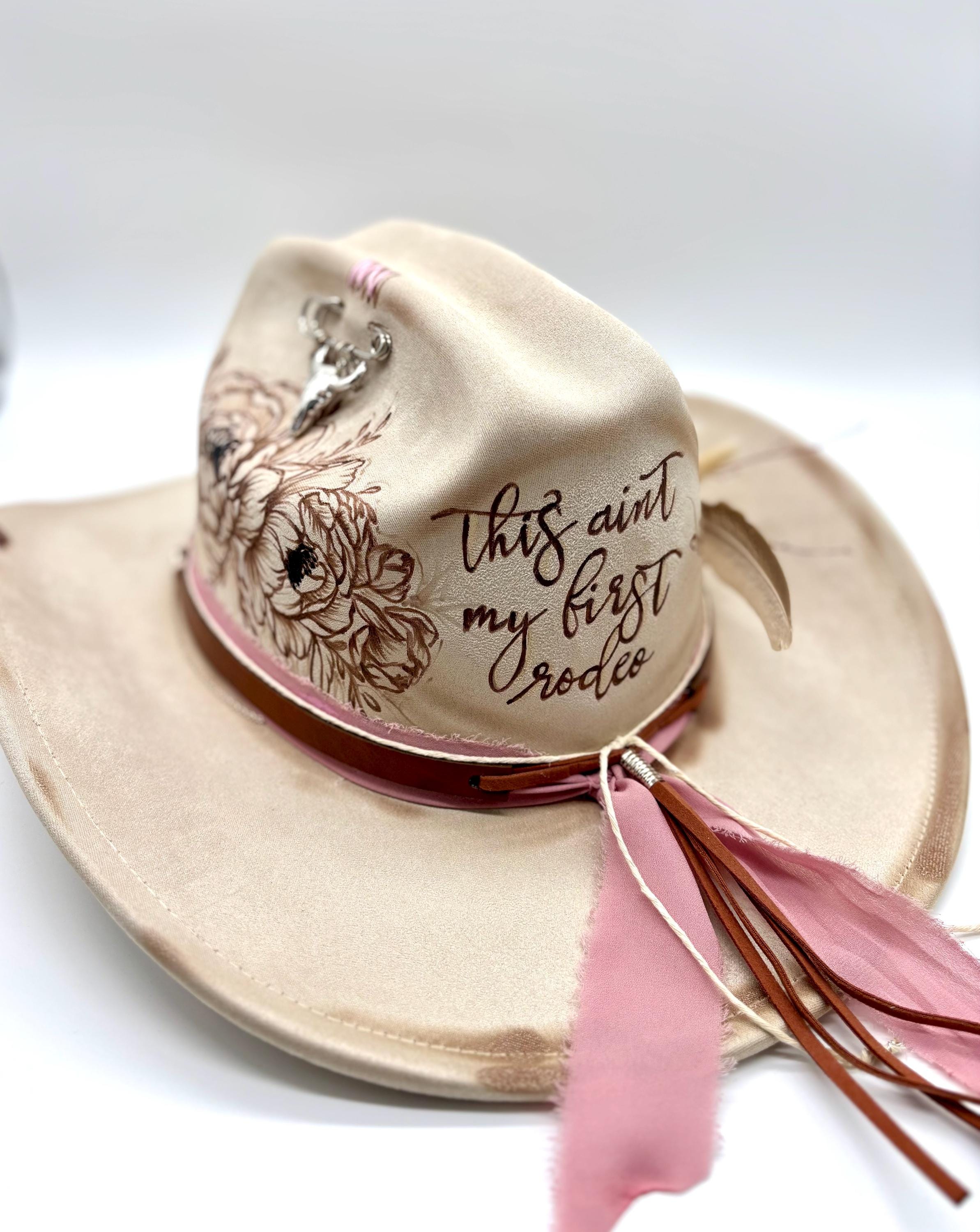 Handmade One of a Kind Decorated 100% Wool Beige Cowgirl Hat w/Lace & Feathers Check out this new BoroBrims custom cowgirl hat I just  main image 2