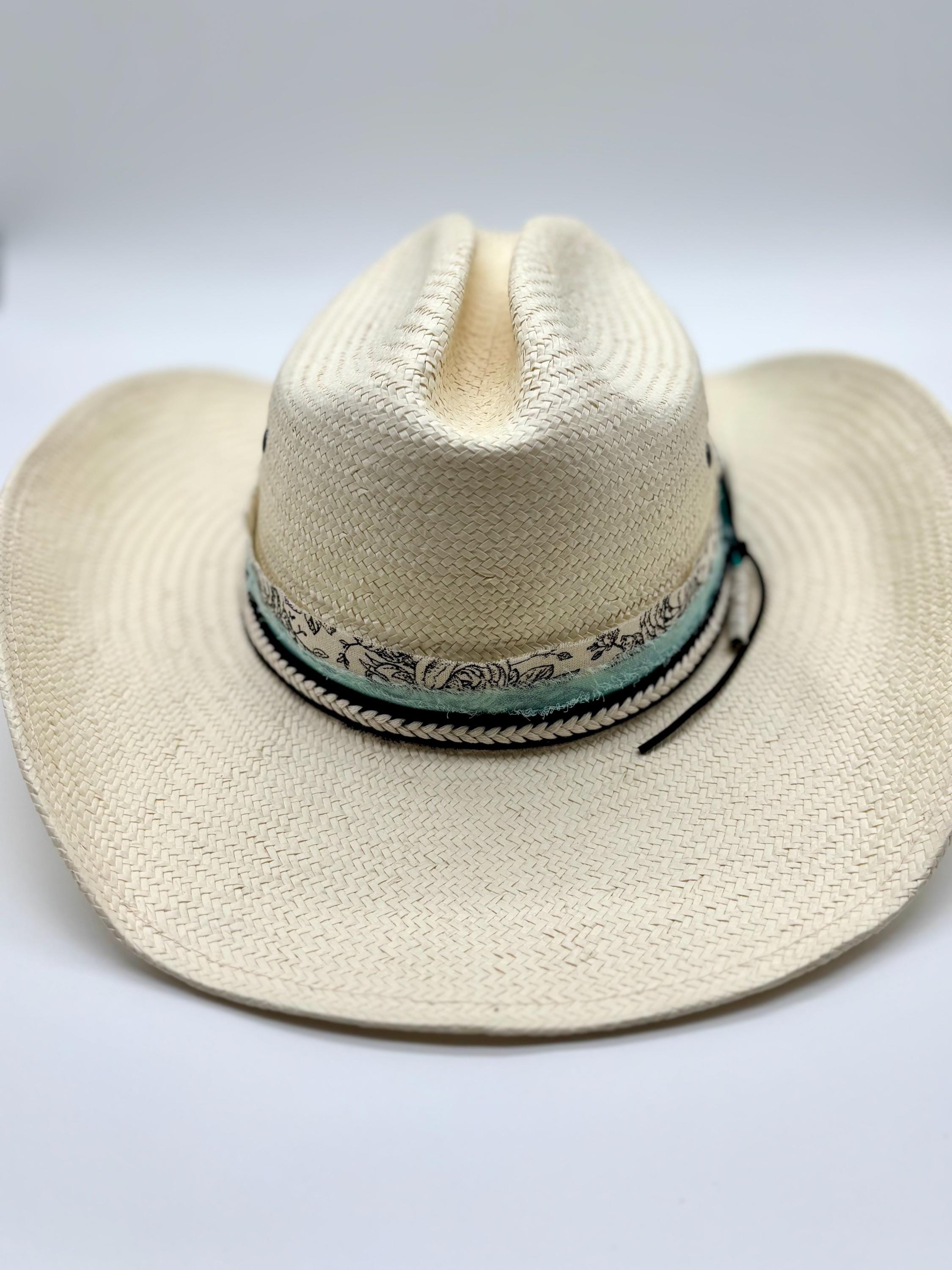Glamorous Crystal-Embellished Western Straw Hat in Cream Stone Bead Cowgirl Hat – Vented Straw with Decorative Stone  main image 3