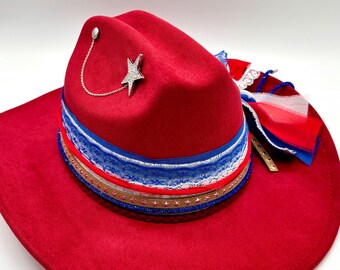 Red Rhinestone Fringe Cowboy Hat, Rhinestone Cowgirl Hat  display picture 2