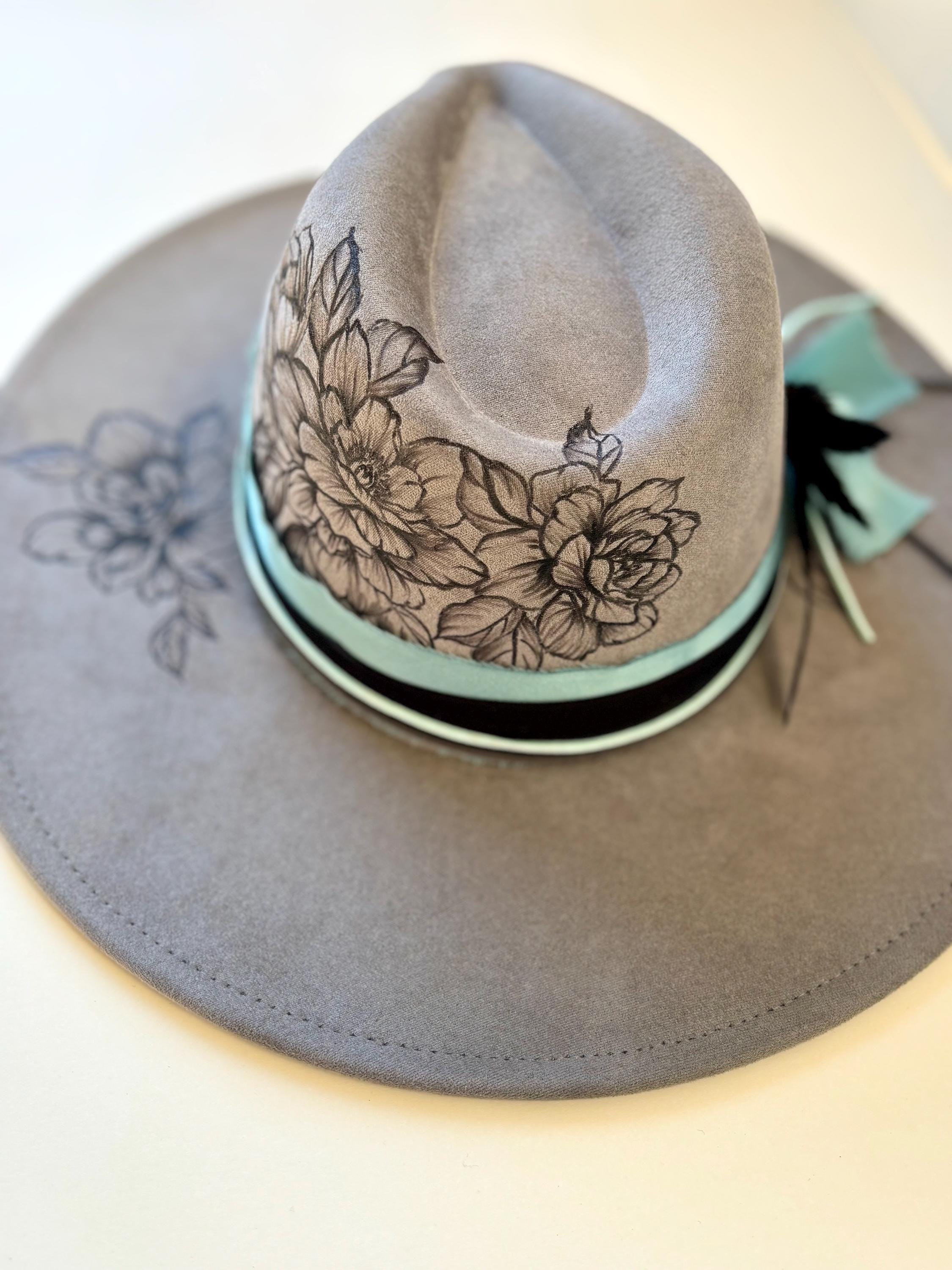 Light Gray Suede Wide-Brim Fedora with Floral Velvet Band Stay Wild Stone Grey Wide Brim Fedora Hat – Echo Nation Studio main image 3