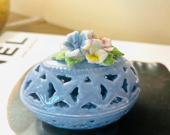 Vintage Vintage Lusterware Iridescent Porcelain Easter Egg Trinket Box/ Candy Dish W/lid