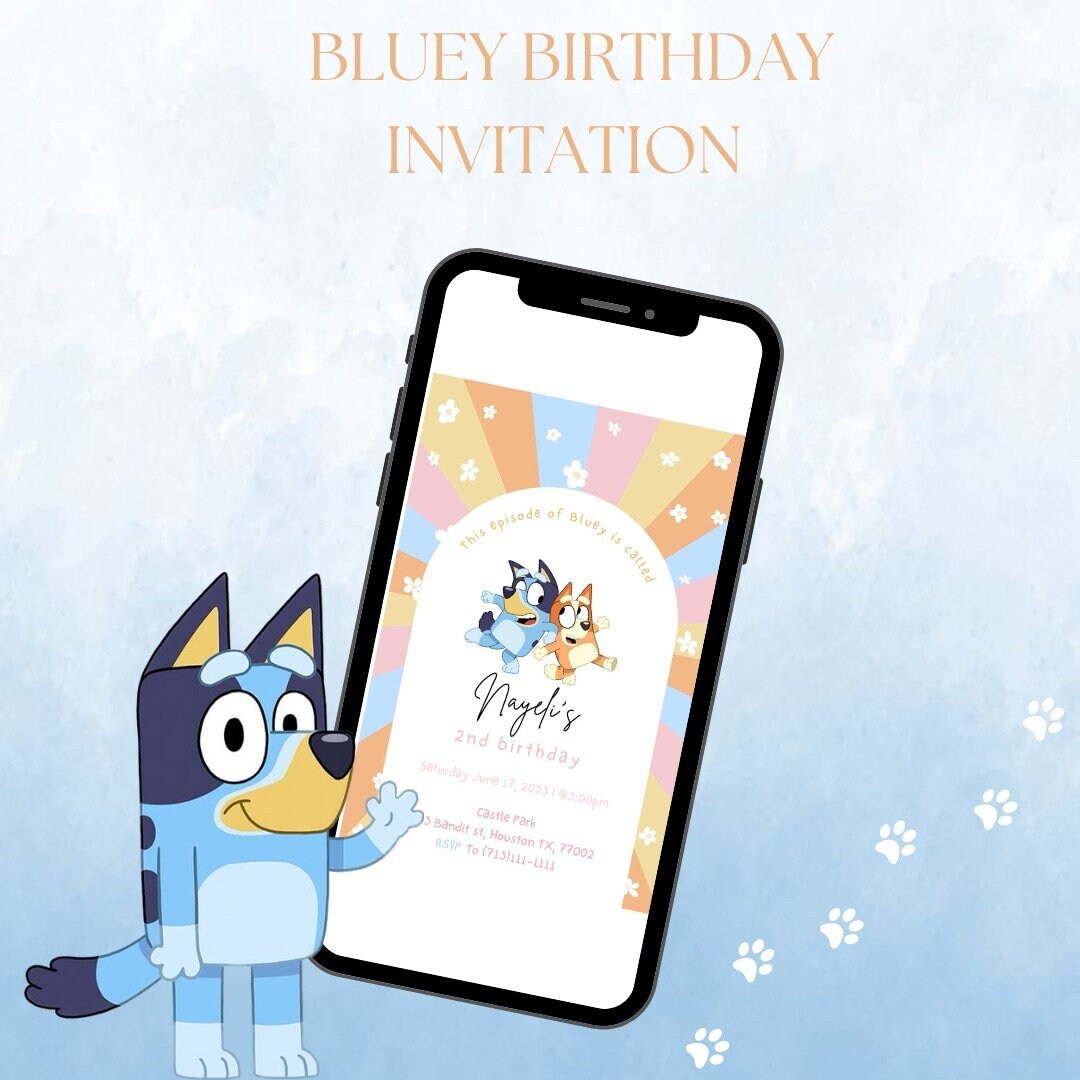 Bluey birthday digital invitations etsy