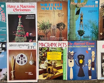 Vintage Macramé Pattern Booklet Lot – 10 Retro Craft Books – 1970s Macramé Projects, Christmas Décor, Plant Hangers & Home Decor