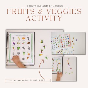 Actividad Montessori para niños pequeños de frutas y verduras - Carpeta de aprendizaje - Descarga instantánea / Hojas de trabajo imprimibles - Materiales para preescolar/escuela en el hogar
