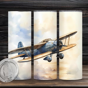 Old Airplane Tumbler Wrap, Sublimation Tumbler Design , Aircraft Aviation Printable,  Watercolor 20oz Skinny Straight Tapered Wrap
