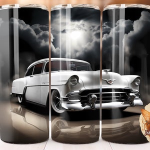 Classic Car Tumbler Wrap, Sublimation Tumbler Design , White Classic Automobile Printable,  20oz Skinny Straight Tapered Wrap