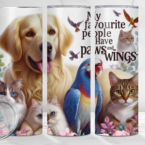 Pets Tumbler Wrap, Projekt sublimacyjny, Psy, Koty, Ptaki, 20oz Skinny Straight Wrap, Moi ulubieni ludzie mają ogony i skrzydła