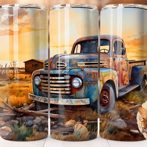 Rustic Farm Truck Tumbler Wrap, Sublimation Tumbler Design ,  Classic Automobile Printable,  20oz Skinny Straight Tapered