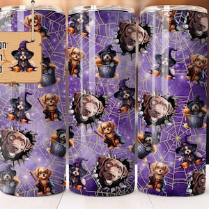 Halloween Dog Pattern Tumbler Wrap,  20oz Straight Wrap, Halloween Cauldron Ghost, PNG Download, Variations Included,  Sublimination, Vinyl
