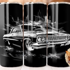 Classic Car Tumbler Wrap, Sublimation Tumbler Design , Black Chevy Classic Automobile Printable,  20oz Skinny Straight Tapered Wrap