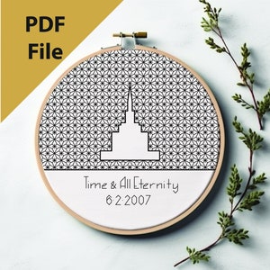 Oquirrh Mountain Temple Blackwork Hoop Art, PDF File