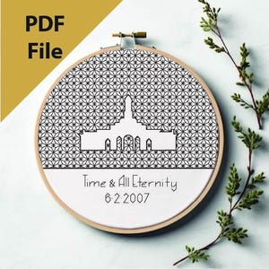 Fort Worth Texas Temple Blackwork Hoop Art, PDF File