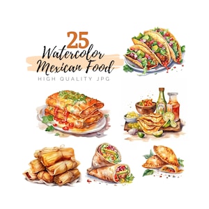 Watercolor Mexican Food Clipart, Mexican Clipart, Tacos Clipart, Digital Download, Burritos Clipart, Quesadilla, Tamales, Cinco de Mayo