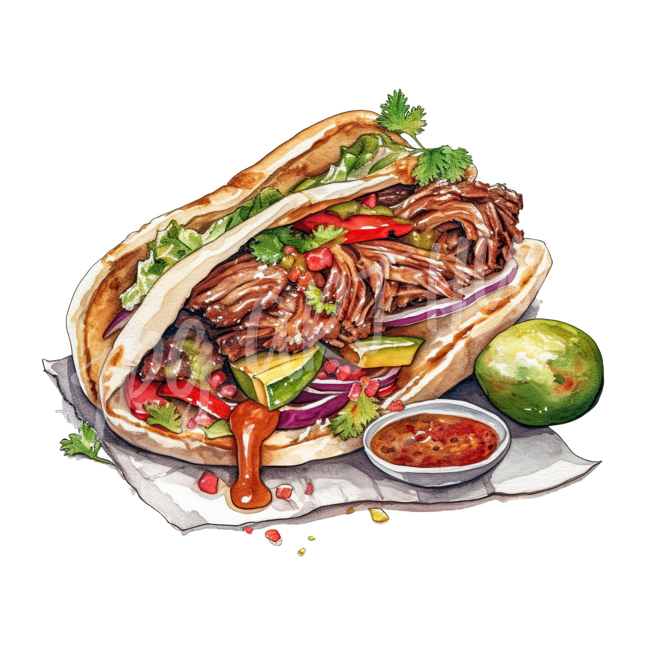 Watercolor Mexican Food Clipart Mexican Clipart Tacos - Etsy