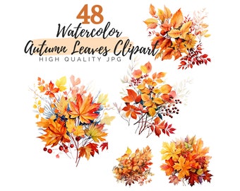 Watercolor Autumn Leaves Clipart, Autumn Clipart. High Quality JPG, Digital Download, Watercolor Clipart, Fall Clipart, Fall Leaf Images