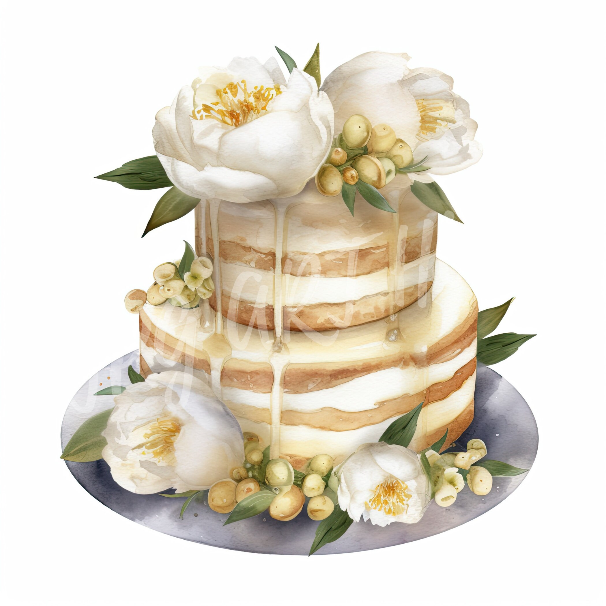 Watercolor Wedding Cake Clipart, Classic Cake, Wedding Clipart, Floral