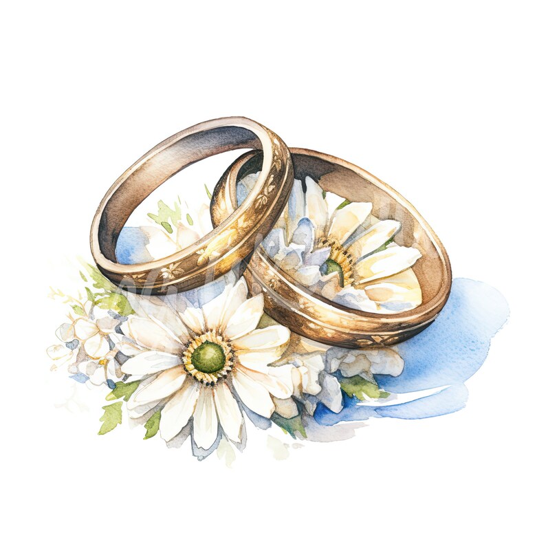 Watercolor Wedding Rings Clipart Bundle, High Quality JPG, Digital ...