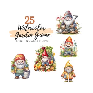 Aquarell Gartenzwerg Clipart, hochwertige JPG, Kartenherstellung, Einladungen, Papierhandwerk, Junk Journals, digitaler Planer, digitaler Download