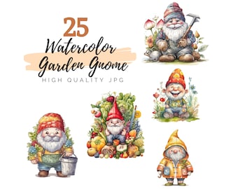 Clipart Gnomo da giardino ad acquerello, JPG di alta qualità, Creazione di biglietti, Inviti, Mestiere con la carta, Riviste spazzatura, Pianificatori digitali, Download digitale