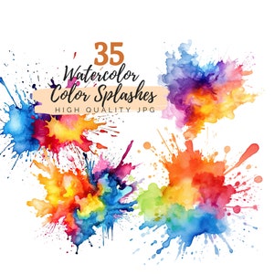 Aquarelle Color Splash Clipart, JPG de haute qualité, Téléchargement numérique, Clipart aquarelle, Clipart abstrait, Clipart d’encre d’alcool, Splatter JPG