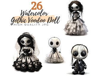 Gothic Voodoo Doll Clipart, Halloween Clipart, Spooky Doll, Digital Download, Creepy Clipart, Black Magic Clipart, Witchcraft Clipart