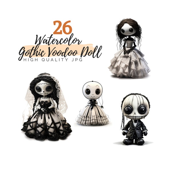Gothic Voodoo Doll Clipart, Halloween Clipart, Spooky Doll, Digital Download, Creepy Clipart, Black Magic Clipart, Witchcraft Clipart