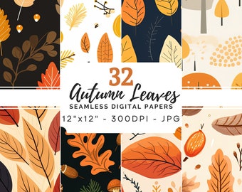 Pakiet papieru cyfrowego z bezszwowymi jesiennymi liśćmi, bezszwowy wzór jesienny, jesienne tło, jesienny papier do scrapbookingu, jesienny wzór, jesienne tło