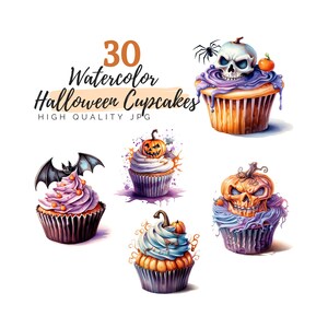 Watercolor Halloween Spooky Cupcakes Clipart, Halloween Clipart, Digital Download, Spooky Clipart, Party Clipart, Birthday Clipart