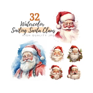 Watercolor Smiling Santa Claus Clipart, High Quality JPG, Digital Download, Watercolor Clipart, Christmas Clipart, Holiday Clipart