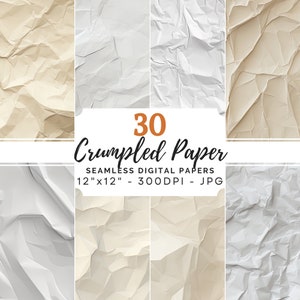 Seamless Crumpled Digital Paper, Printable Kraft Paper Background, Paper Backdrop, Creased Paper, Digital Scrapbook Papers, Paper Texture