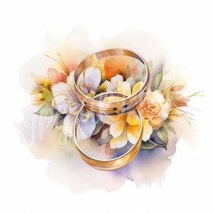 Watercolor Wedding Rings Clipart Bundle, High Quality JPG, Digital ...