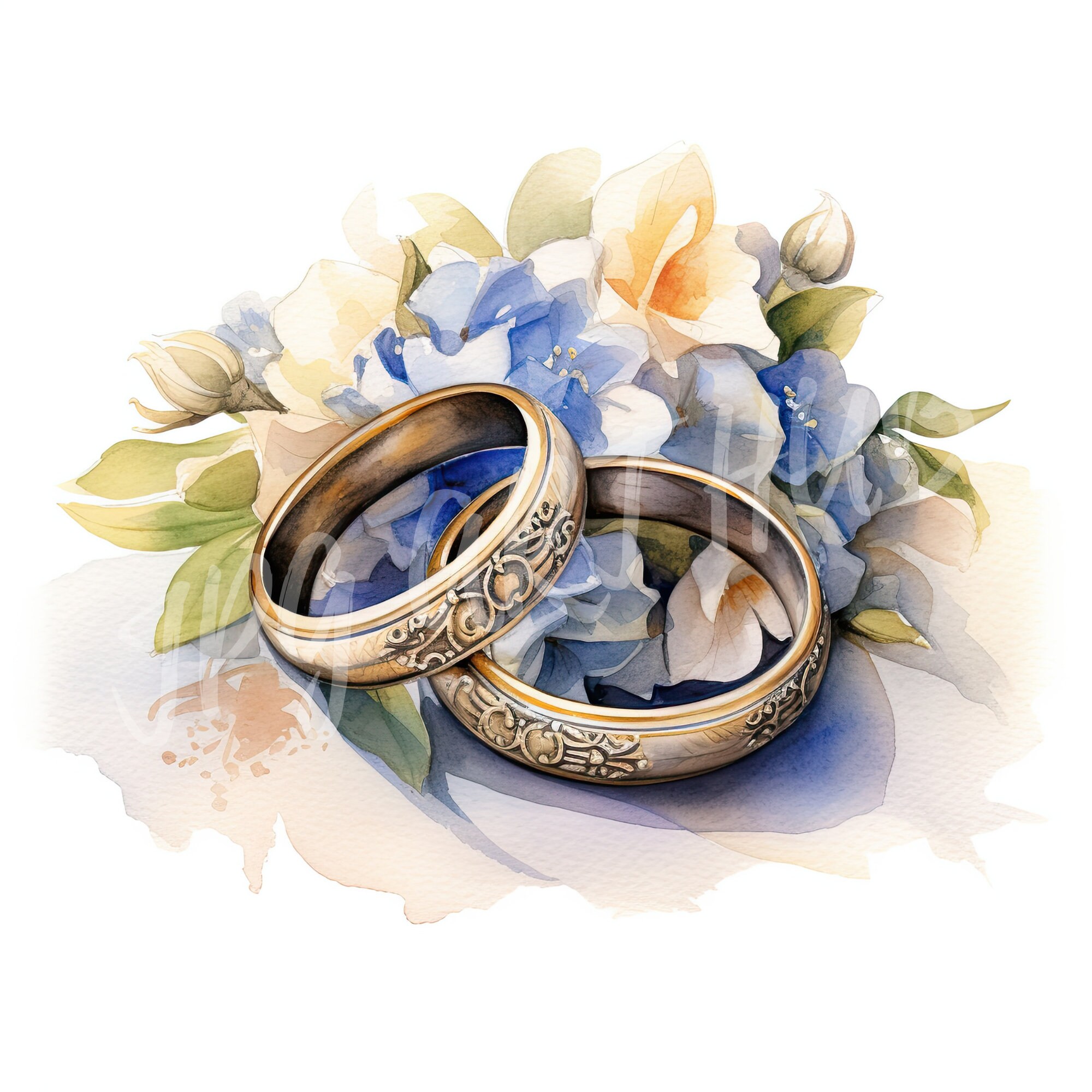 Watercolor Wedding Rings Clipart Bundle, High Quality JPG, Digital ...