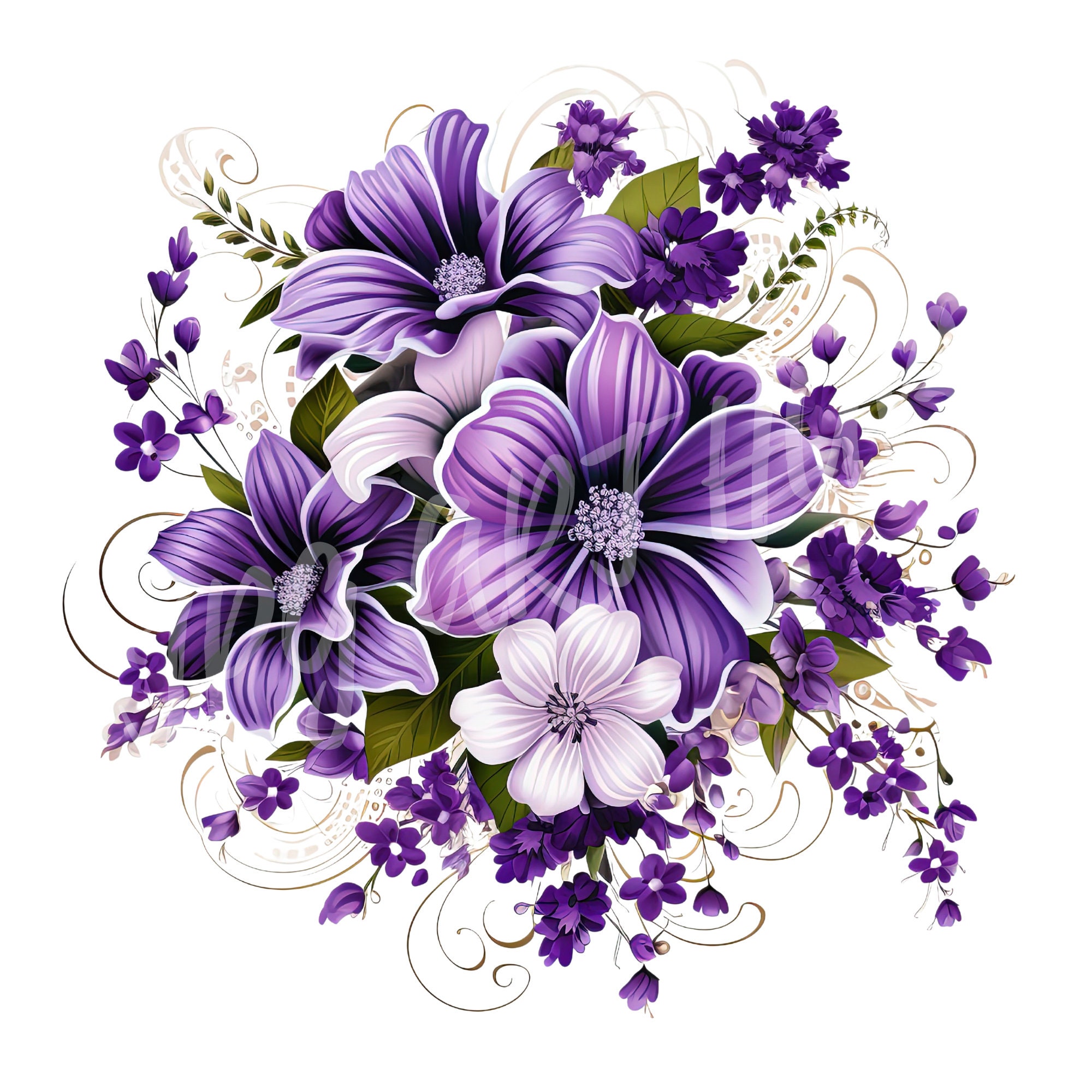 Purple and White Wedding Flowers Clipart, High Quality JPG, Digital ...
