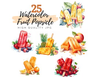 Watercolor Fruit Popsicles Clipart, Summer Popsicle, Watercolor Clipart, Digital Download, Popsicle, Ice Cream Clipart, Summer Clipart