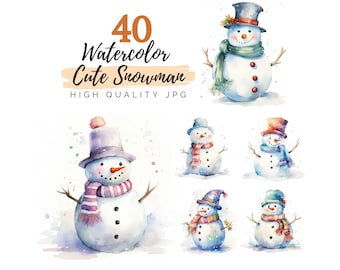 Watercolor Cute Snowman Clipart, High Quality JPG, Digital Download, Watercolor Clipart, Christmas Clipart, Holiday Clipart