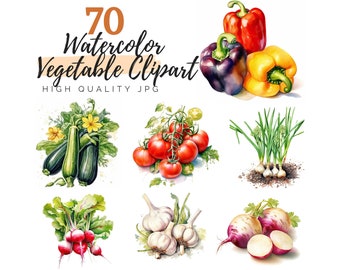 Watercolor Vegetables Clipart, Veggies Clipart, Food Clipart, Digital Download, Gardening Clipart, Garden Clipart, Farmers Market