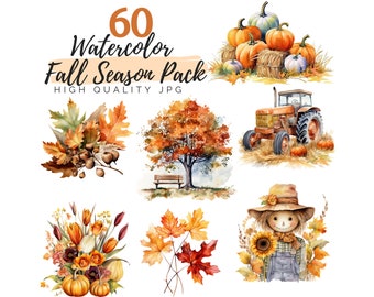 Aquarell Herbst Saison Clipart Bundle, Herbst Clipart, hohe Qualität JPG, digitaler Download, Aquarell Clipart, Herbst Blätter Clipart