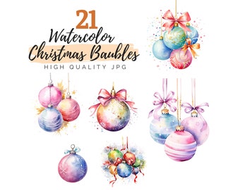 Watercolor Christmas Baubles Clipart, High Quality JPG, Digital Download, Watercolor Clipart, Christmas Clipart, Christmas Ornament Clipart