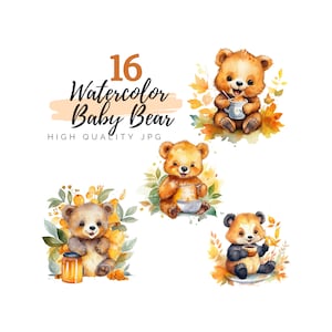 Aquarell Baby Bär Clipart Pack, Kinderzimmer Aquarell, niedliche Bär Clipart, digitaler Download, niedliche Waldtiere, hohe Qualität JPG