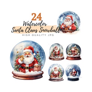 Watercolor Snowball Santa Claus Clipart, High Quality JPG, Digital Download, Watercolor Clipart, Christmas Clipart, Holiday Clipart
