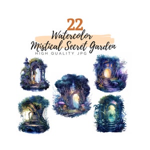 Watercolor Mystical Night Garden Clipart, Mystical Clipart, Digital Download, Magical Clipart, Fantasy Clipart, Watercolor Clipart