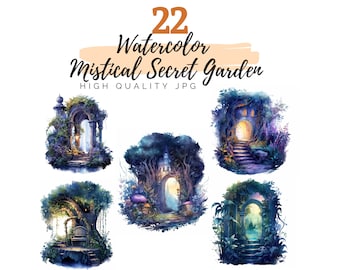 Aquarell mystische Nacht Garten Clipart, mystische Clipart, digitaler Download, magische Clipart, Fantasy Clipart, Aquarell Clipart