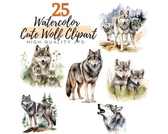 Lobo de acuarela en el bosque Imágenes Prediseñadas, Imágenes Prediseñadas de lobo, Descarga digital, Imágenes Prediseñadas de acuarela, Imágenes Prediseñadas de animales salvajes, Lobo bebé, Decoración de guardería