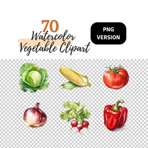 Watercolor Vegetables Clipart PNG, Veggies Clipart, Food Clipart, Digital Download, Gardening Clipart, Garden Clipart, Farmers Market