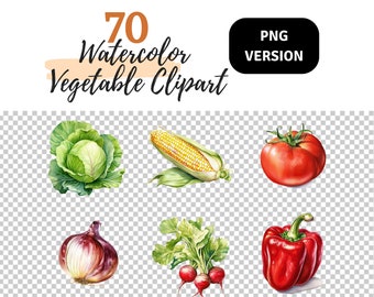 Watercolor Vegetables Clipart PNG, Veggies Clipart, Food Clipart, Digital Download, Gardening Clipart, Garden Clipart, Farmers Market