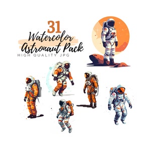 Watercolor Astronaut Clipart Bundle, Space Clipart, Digital Download, Outer Space, Cute Astronaut, Watercolor Space, Nursery Decor