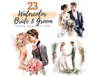 Aquarell Braut und Bräutigam Clipart, Hochzeitseinladungen, Kartenherstellung, Einladungen, Papierhandwerk, Junk Journals, Hochzeitscliparts, Blumenbogen