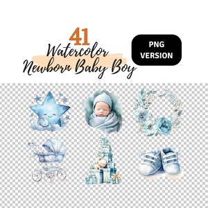 Watercolor Newborn Baby Boy Clipart Bundle, Newborn Clipart, Baby Clipart, Digital Download, Watercolor Clipart, Nursery Decor, Baby Shower